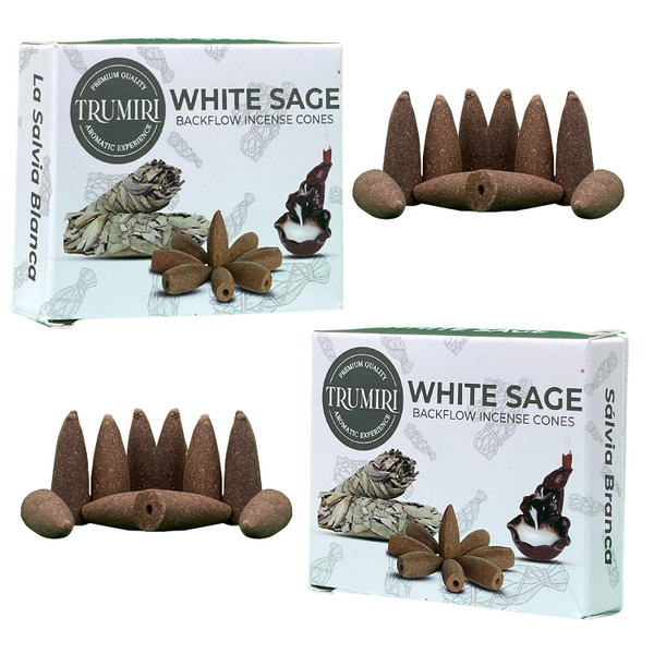 TRUMIRI White Sage Backflow Incense Cones - 20 Waterfall Cones in Dual Pack of 10