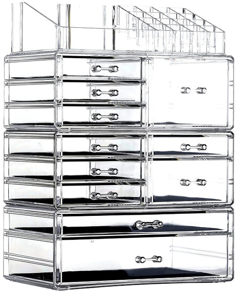 Cq acrylic Clear Makeup Storage Organizer Drawers Skin Care Large Cosmetic Display Cases Stackable Storage Box With 11 Drawers For Dresser 1 Pack