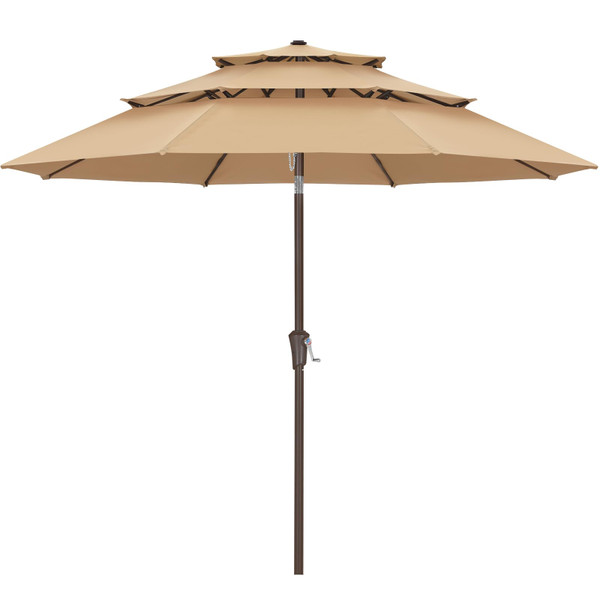 ABCCANOPY 11Ft 3 Tiers Market Umbrella, Outdoor Table Umbrella for Patio, Deck, Backyard (Khaki)