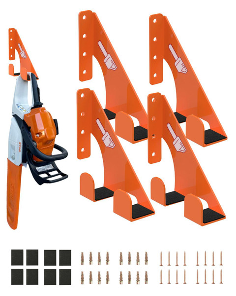 Chainsaw Holder -4 Pack- 180LB Heavy-Duty Alloy Steel Wall Mount Set, Chainsaw Accessories, Universal Fit for Stihl, Husqvarna, Echo Saws, Rust-Proof & Space-Saving Design (Garage, Workshop)
