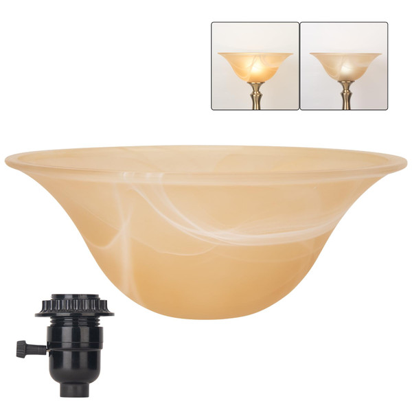 Glass Lamp Shade Replacement for Torchiere Floor Lamps，Lamp Shade for Floor Lamp Compatible with E26 Socket, Standing Lamp Replacement Shade, Alabaster Glass Bowl Shade,E26 Socket Not Include (Amber)
