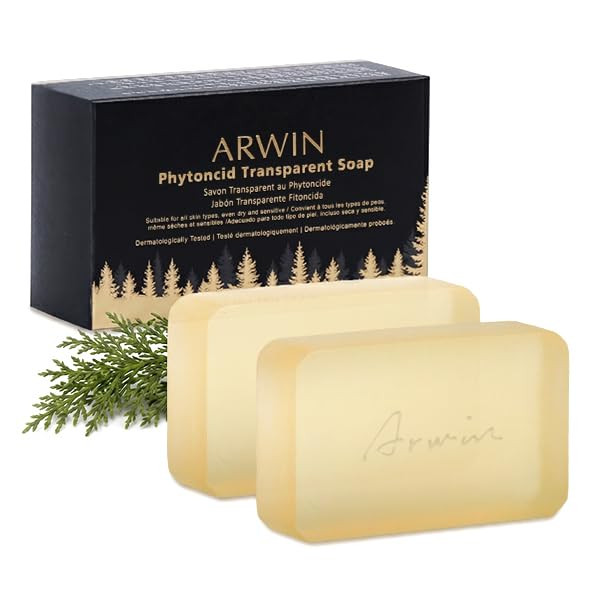 ARWIN Glycerin Soap Bar 2 Pack (2x180g/6.3 oz) for Face & Body, Natural Transparent Soap for Sensitive Skin, Gentle Cleansing, Hydrating & Soothing with Phytoncide, Pine Scent, SLS & Triclosan Free