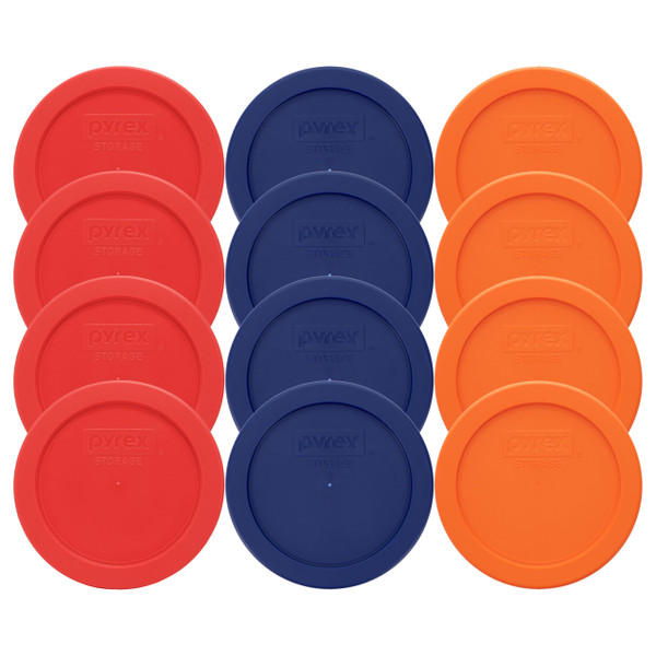 Pyrex 7200-PC 2 Cup (4) Dark Blue 1113764 & (4) Orange 1113762 & (4) Red 1113763 Lid (12-Pack)