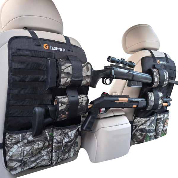 Truck Gun Rack Set - Adjustable Seat Back Gun Holder with Universal Rifle Compatibility, 600D Oxford Cloth, PVC Coated, Secure Storage Pockets for Hunting Gear, Easy to Install