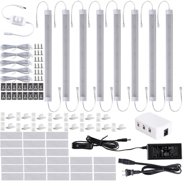 LABOREDUCER Under Cabinet Lighting Wired Plug in or Hardwired Cold White 6000K, 8 Pack 11inch Linkable Dimmable LED Under Cabinet Lights with Power Adapter,24V Under Counter Lights for Kitchen