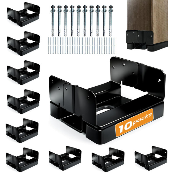 EONECROSS 10PCS 6x6 Post Base for Concrete Heavy Duty Black E-Coated 6x6 Post Bracket Anchor Adjustable Base with 1" Standoff for Deck Pergola Patio Gazebo Porch (Included Screws)