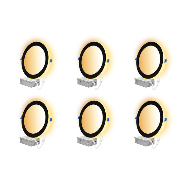 CycevSun 6-Pack 8 Inch LED Black Recessed Lights with Night Light, Canless Wafer Downlight Ultra Thin, Dimmable & 5CCT Selectable, 15W, 1350LM, ETL, 120-277V