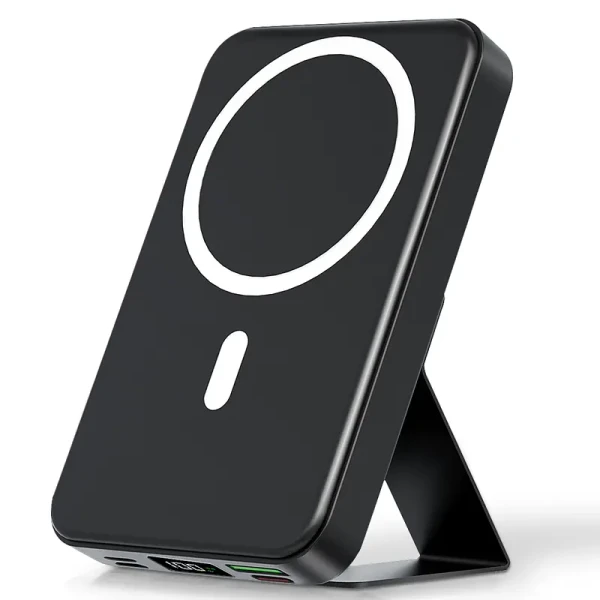 【Fathersdaygift】 10000mAh Magnetic Power Bank Wireless Portable Charger with USB-C Cable LED Display Foldable Battery Pack for iPhone17/ 16/15/14/13/12/Pro/Pro Max Series Charging Compact Silicone Black