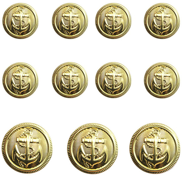 KENDANY 11 Pieces Metal Blazer Button Set - Naval Anchor Crest - for Blazer, Suits, Sport Coat, Uniform (Gold 15MM 20MM)(0.59in-0.79in)