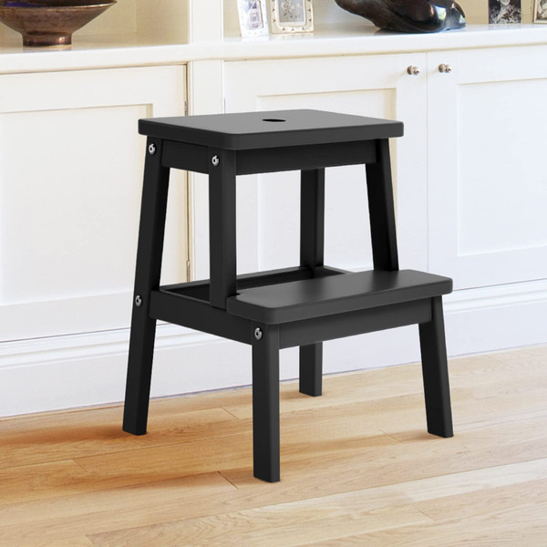 HOUCHICS Wooden Step Stool for Adults with 400lb, Wood Step Stool,Adults Step Stool, Step Stool for Bedside Step Helper for Kitchen,Bathroom,Bedroom (Black)