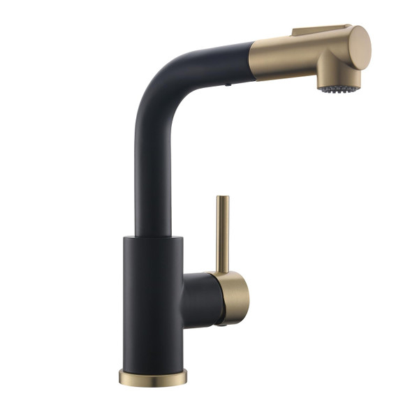 GIMILI Modern Bar Sink Faucet for Kitchen Sink Single Handle with Pull Out Sprayer Hot and Cold Prep Sink Faucet Black and Gold