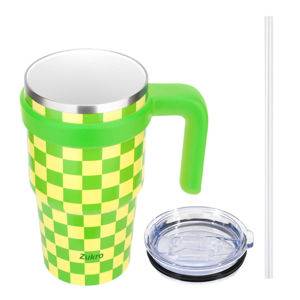 Zukro 20 oz Tumbler with Handle, Lid and Straw, Ceramic Lined, Double-Walled Vacuum Insulated Stainless Steel Coffee Cups for Home/Office/Work, Travel Mug for Hot and Cold Drinks, BPA-Free