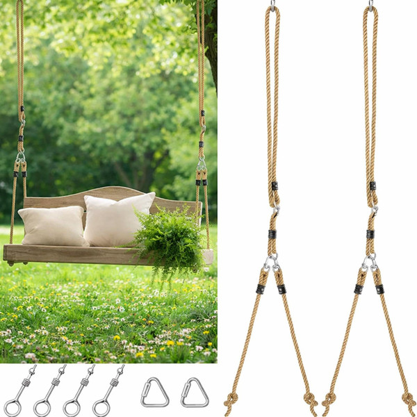 Seenelling 2 Pack Porch Swing Rope Kit Swing Bed Straps Holds 800 lbs Adjustable Polypropylene Rope Heavy Duty Claws for Porch Garden Playground(118 Inches, 9.84ft)