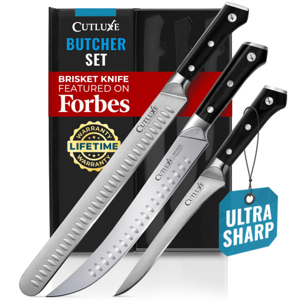 Cutluxe Butcher Knife Set – BBQ Brisket, Breaking & Boning Knife – Slicing Carving Knife Set for Meat Cutting, Ultra Sharp German Steel, Full Tang, Ergonomic Handles, Grilling Gifts for Men