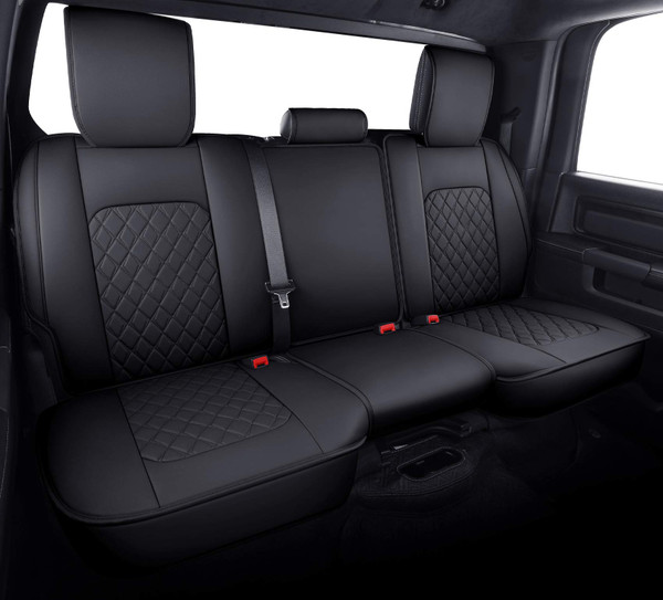 Aierxuan Dodge Ram Back Seat Covers Waterproof Leather Custom Fit 2009-2026 1500, 2010-2026 2500/3500 Crew Quad Regular Cab Pickup Cushions Compatible with Split Bench 40/60(Rear Seat/Black)