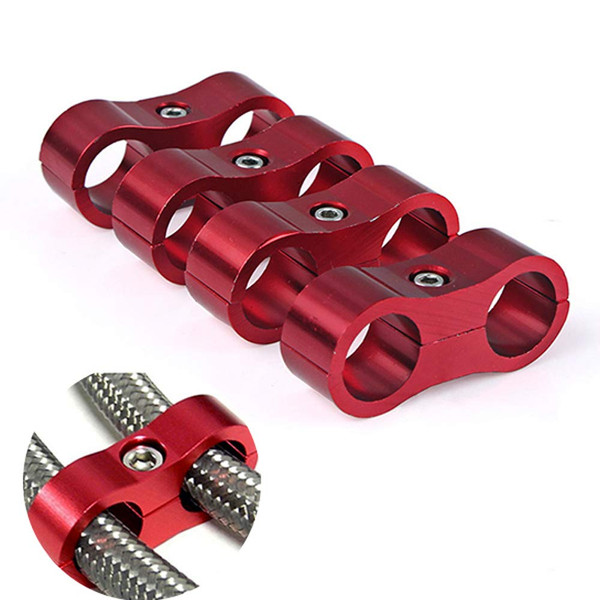 6AN Hose Separator Clamp Aluminum Fuel Line Mounting Clamp Divider Hose Fitting Adapter Fit for 3/8 Fuel Line, Oil Line, Brake Line, Water Pipe and Gas Line,Red,4pcs