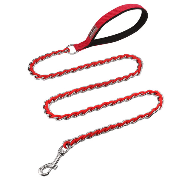 S-ETOVUS Dog Leash Chew Proof, Chain Leash Anti Chew Dog Leash for Large Dogs Heavy Duty, Indestructible Metal Leash Anti Bite Chain Link with Woven Cord Soft Padded Handle (Red, 4FT) S-ETOVUS Dog Leash Chew Proof, Chain Leash Anti Chew Dog Leash for Large Dogs Heavy Duty, Indestructible Metal Leash Anti Bite Chain Link with Woven Cord Soft Padded Handle (Red, 4FT)