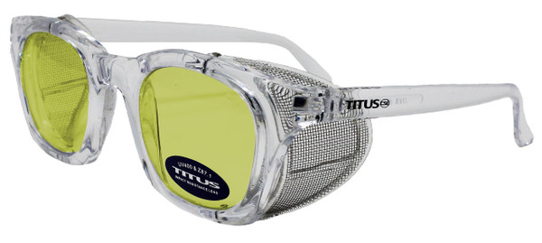 TITUS G12 Retro Style Safety Glasses Soft Folding Stainless Steel Mesh OR Color Matched Side Shield (Transparent Frame/Yellow Lens, Glasses Only)