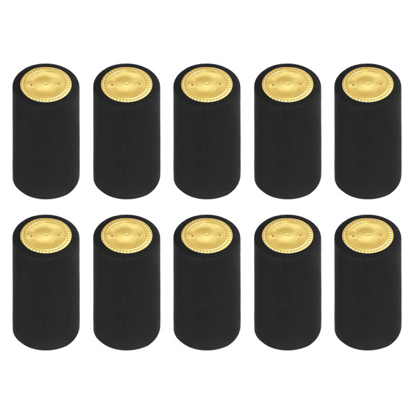 uxcell 100Pcs PVC Heat Shrink Capsules Wine Bottle Capsules Shrink Cap Wrap Shrink Top Cover for Wine Cellars and Home Kitchen, Black/Gold 32x50mm, 1.26 x 1.97 Inch
