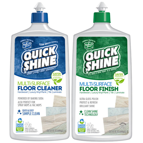 Quick Shine Multi Surface Floor Cleaner & Floor Polish w/Clean Shine Technology 2-27oz Bottles | Use on Hardwood, Laminate, Luxury Vinyl Plank, Tile & Stone | Safer Choice Formulas