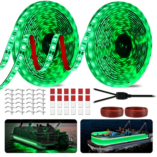 JUIOHAKY 40FT Boat LED Strip Lights 12V Waterproof, Marine LED Strip Lights for Pontoon, Ideal as Under Gunnel Lights, Deck Light, Boat Interior Light for Kayak, Jon Boat and Fishing Boats (Green)
