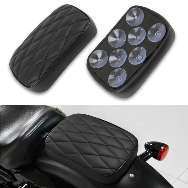 DREAMIZER Motorcycle Leather Pillion Rear Passenger Pad Seat 8 Suction Cups Black Liamond Rectangular Seat Compatible with Harley Cruiser Chopper Custom Dyna Sportster Softail Touring XL883 1200 48