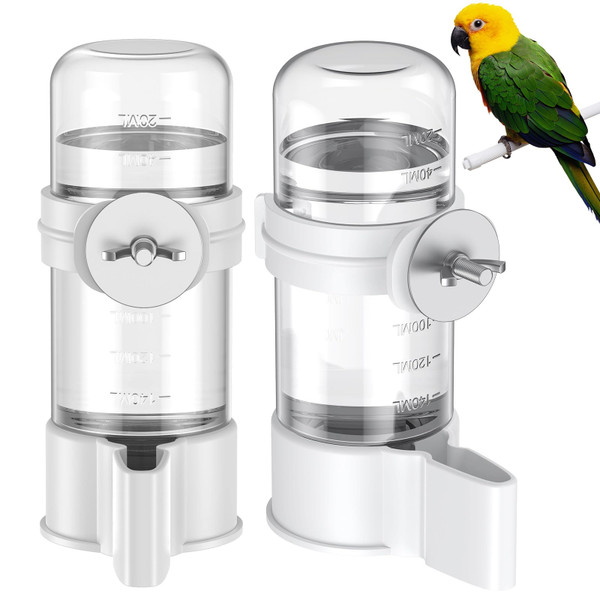 Pawfly 2 Pcs Bird Water Dispenser, Automatic Water Feeder, Plastic Cage Water Dispenser, White Parrot Waterer for Small Parakeet Cockatiel Budgie Lovebirds (Not Fit for Food Feeding)