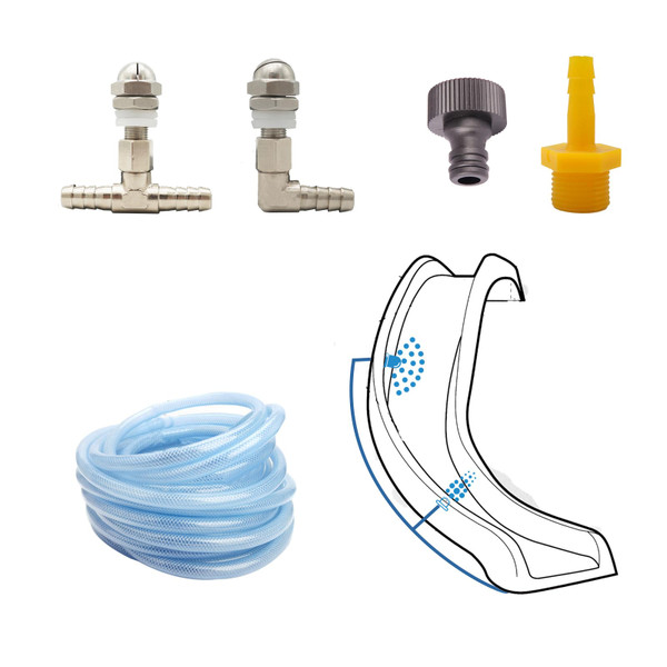 Pool Slide Water Tubing Kit, Durable Stainless Steel Pool Spray Nozzles with Hose Adaptor, Leak-free Copper Fittings and Easy Install Water Slide Spray kit.