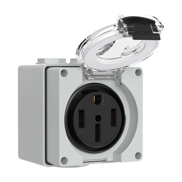 Muelnmey 50 Amp Power Outlet Box,NEMA 14-50R Outlet 125/250Volt Weatherproof Outdoor Receptacle Panel,50 Amp RV Receptacle for Electric Vehicles,Camper, Generator, etc.ETL Listed