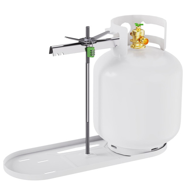 RVMATE RV Dual Propane Tank Mounting Rack with Locking Device for 20 lb Tanks, White, Dual RV Propane Tank Cylinder Rack with Lock for Travel Trailer Hitch Frame