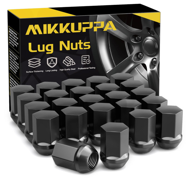 MIKKUPPA M14x1.5 Black Lug Nuts - One-Piece Chrome OEM Factory Style Large Acorn Seat Lug Nuts 7/8" Hex Replacement for Most Chrysler Dodge Jeep Ram Vehicles 24pcs Replace OEM 611-330