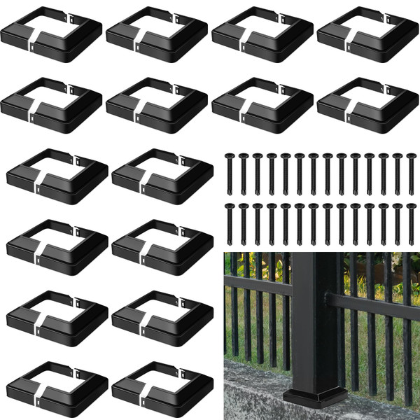 Tandefio 16 Pcs 4x4" Metal Post Skirt with Screw, Split Style Post Skirt Sleeves Base Cover, Porch Columns Wraps Glossy Black Base for Fence Stair Wood Hand and Stair Rails (Internal Size 3.5 x 3.5")