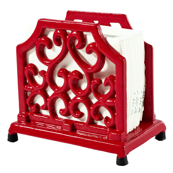 Jogreful Vintage Metal Napkin Holder Cast Iron Square Napkin Holder Organizer for Kitchen Restaurant Home Decor, Red