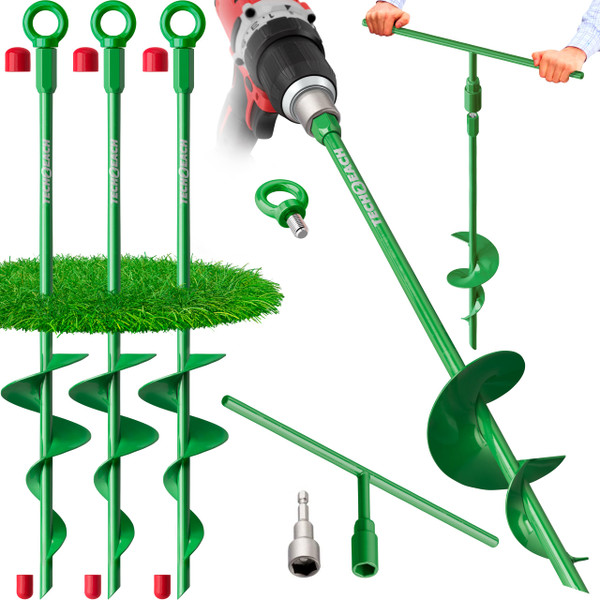 Ground Anchor Heavy Duty 18 inch - Earth Anchor Screw in Kit Green 4 Pack - Tie Down Swing Set Anchors - Auger Spiral Stakes High Wind - Camping Carport Canopy Tent Stakes for Tree Shed Dog Sand