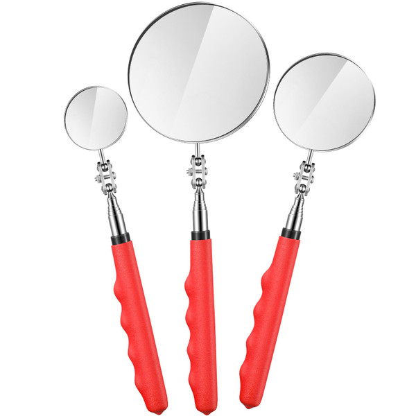 Copkim 3 Pieces Telescoping Inspection Mirror Stainless Steel Extendable Mechanic Mirror with Long Handle Tool for Technicians Mechanics Contractors Eyelashes Mouth and Other Small Parts(Red)