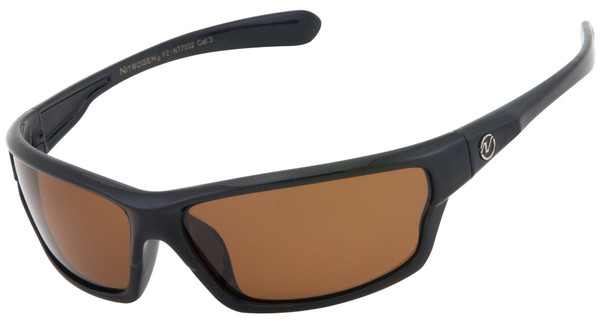 Nitrogen Men's Rectangular Sports Wrap 65mm Polarized Sunglasses (Black with Amber Lens, Amber)