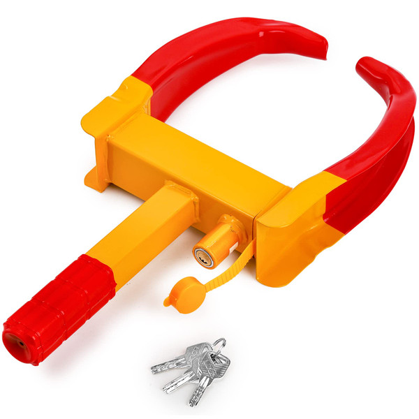 Hedume Wheel Clamp Lock with 3 Keys, Universal Security Tire Locks Anti Theft Lock, Adjustable Heavy Duty Trailer Locks for Car, Truck, Trailers, Camper Car, Van Truck (Red-Yellow)