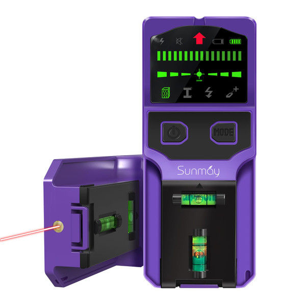 SUNMAY Stud Finder Wall Scanner - 7 in 1 Stud Detector Center Finder for Wood Metal AC Wire Joist Pipe Detection, Electronic Stud Sensor with Laser Level, LCD Display, Bubble Level & Ruler (Black)