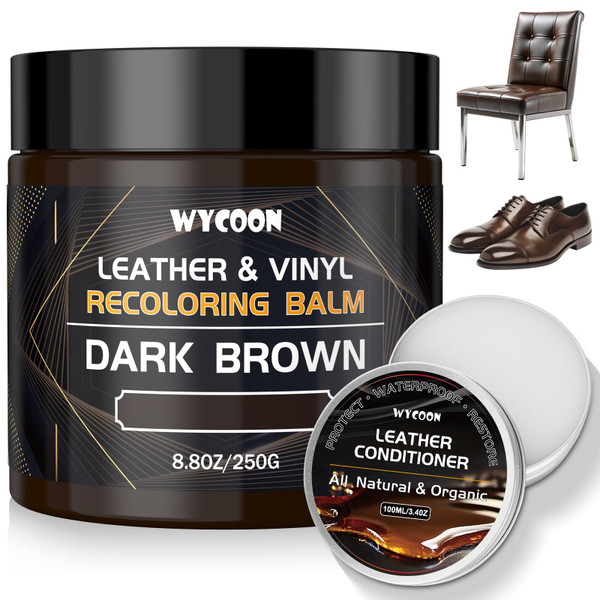 WYCOON Leather Recoloring Balm with 100ml Mink Oil Conditioner | Dark Brown Repair Kit, Dye & Color Restorer for Furniture, Sofa Car Seats, Bags | Restore Faded & Scratched Surfaces