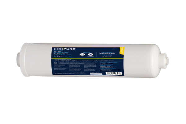 EcoPure EPINL20 In-Line Refrigerator & Icemaker Water Filter – Universal Fit – NSF Certified – Reduces Lead, Chlorine, Cysts & Odor – 6-Month Life – Easy Install with 1/4" Push-Connect