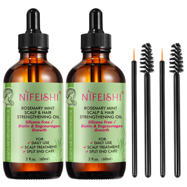 NIFEISHI Rosemary Oil for Hair 2 Pack, Mint Scalp & Hair Strengthening , Multipurpose Oil for Hair Growth of Eyebrow, Eyelash & Skin Care