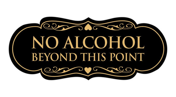 Signs ByLITA Designer No Alcohol Beyond This Point Sign(Black Gold) - Large