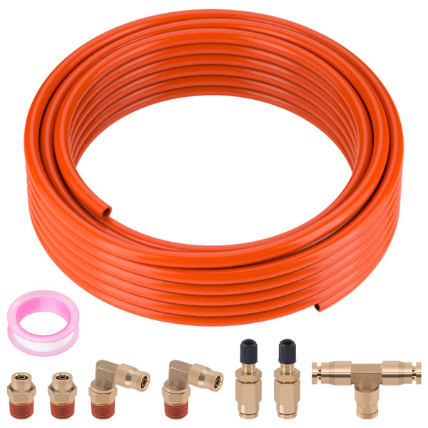 EilxMag Air Line Kit for Air Spring Bag Suspension with Fittings, 25 FT PA Hose Truck Airbag Line with 1/4 NPT DOT Air Fittings, Replacement Valve for Airbag Suspension in Semi Truck Trailer