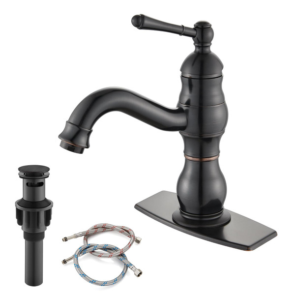 gotonovo Bathroom Sink Faucet 1 Hole Single Handle Lavatory Vanity Faucet 360° Swivel Spout Basin Mixer Tap Matching Pop Up Drain with Overflow, 5.9 Inch Spout Reach, Oil Rubbed Bronze