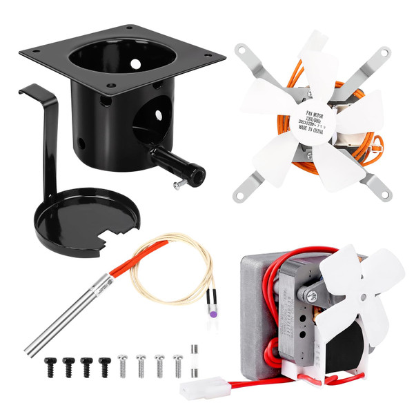 Upgraded 2.0 RPM Auger Motor, Fire Burn Pot and Hot Rod Ignitor, Grill Induction Fan for Traeger and Pit Boss Pellet Grill, Fire Pot Replacement for Traeger Parts Replacement, with Ash Remover, Screws