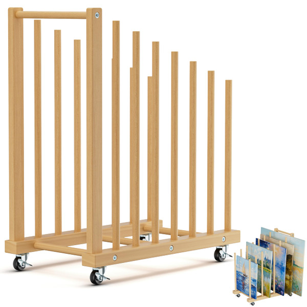 Evellstor Art Storage Rack with Handle, Art Drying Painting Rack with Caster Wheels, Beech Wooden Art Canvas Storage for Canvas Boards, Panel, Frame for Art Studios, Artworks, Gallery