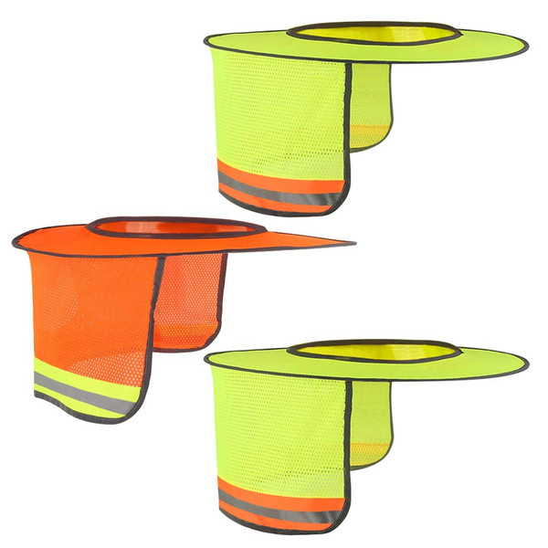 Topbuti 3 Pack Hard Hat Sun Shade Full Brim Hardhat Sun Shield High Visibility Sun Visor Neck Shade with Reflective Strip for Hard Hat Accessories (Orange, Yellow)