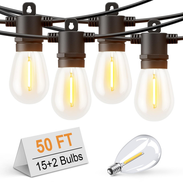Svater Outdoor String Lights 50 FT, Patio Light for Outside with Shatterproof LED Bulbs, IP65 Waterproof Connectable Hanging Lights for Backyard, Bistro, Cafe, Balcony, Party, Black