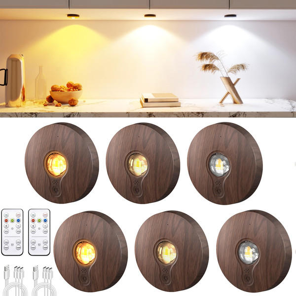 UNUSROOM Rechargeable Puck Lights with Remote Control,2000mAh High Capacity Battery Operated LED Under Cabinet Lighting,Dimmable Tap Stick On& Wireless Closet Light for Kitchen Counter