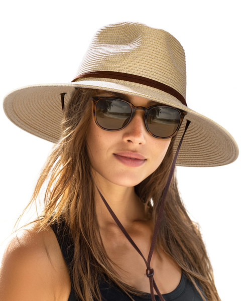 FURTALK Womens Sun Hat Summer Straw Beach Hats UPF 80+ Wide Brim Panama Fedora Hats with Wind Lanyard Beige FURTALK Womens Sun Hat Summer Straw Beach Hats UPF 80+ Wide Brim Panama Fedora Hats with Wind Lanyard Beige